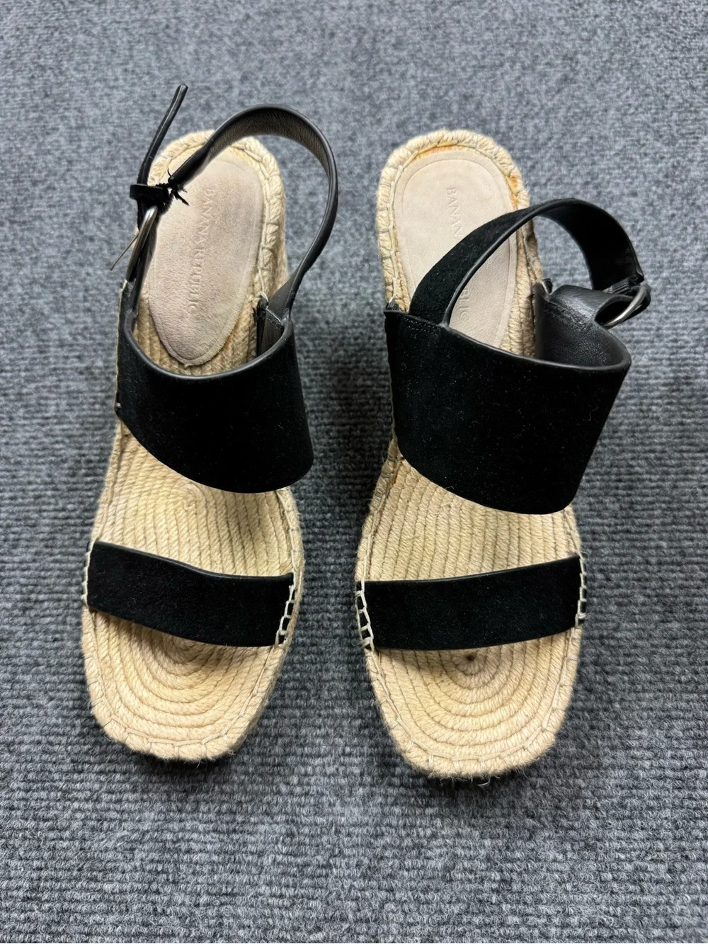 Banana Republic Black Suede Espadrille Wedge Sandals Size 6.5